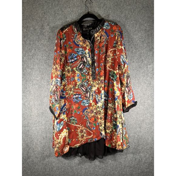 Pretty Angel Tunic Women M Long Sleeve Red Silk Blend Artsy Art To wear eclectic - Picture 1 of 8